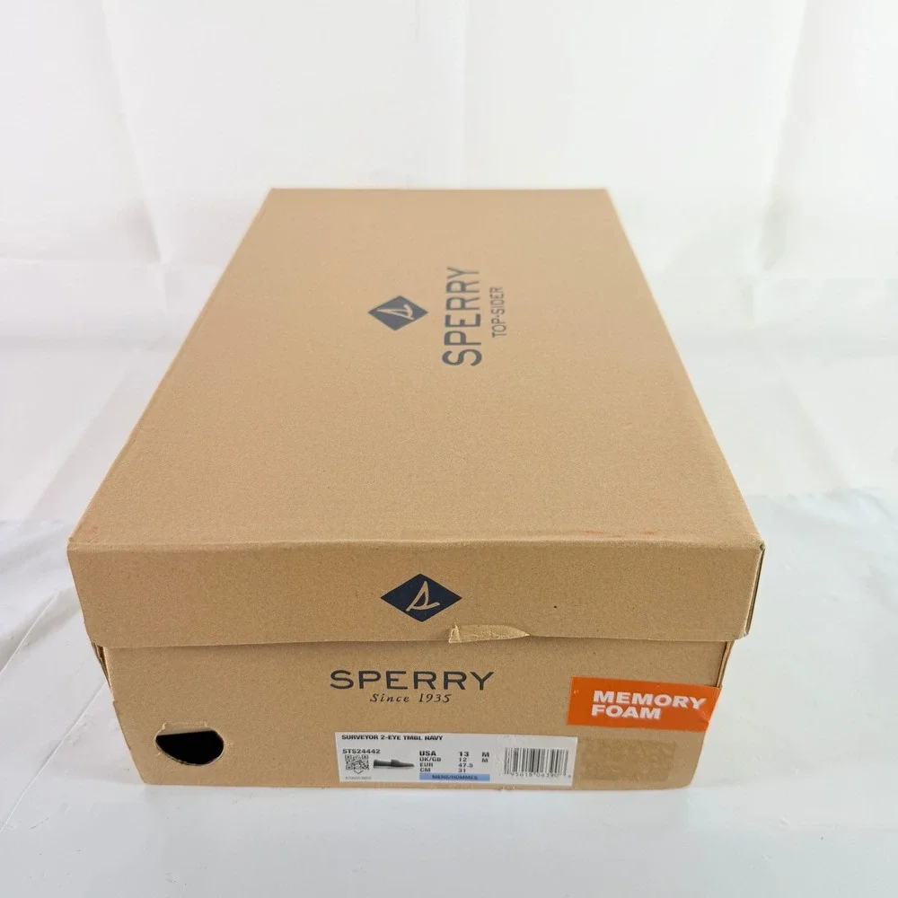 Sperry Surveyor 2-Eye Navy Blue Leather Mesh Boat Shoes Men's Size 13 M New